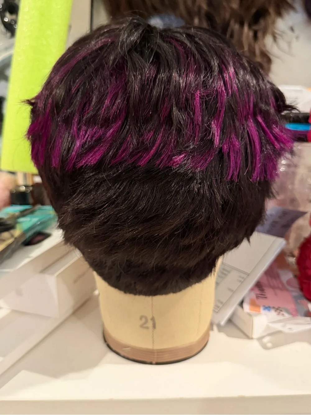 Short Women's Synthetic Wig in Deep Purple and Black